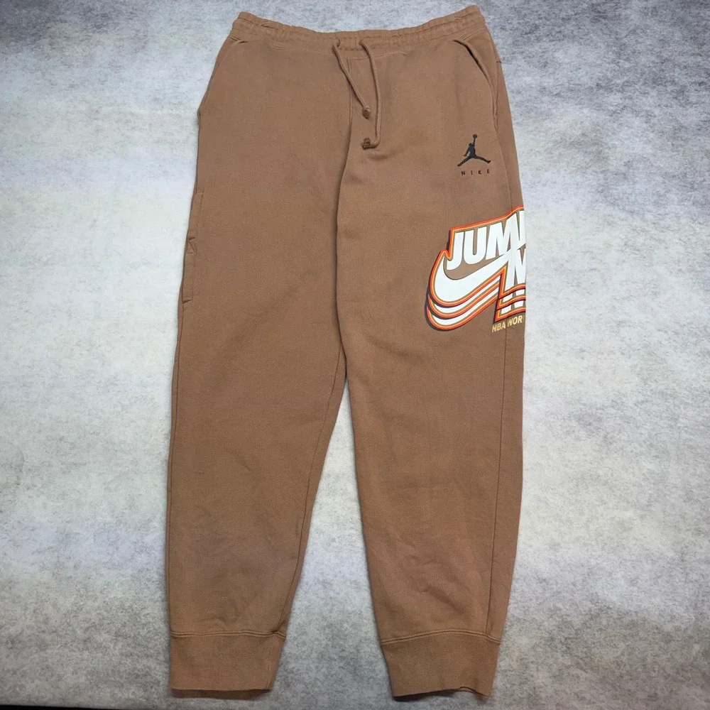 Nike Jordan Jumpman Fleece Mens Large Brown NBA World Champs Jogger Sweatpants